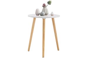 Youdenova - Tavolino rotondo in legno, diametro 42 x 52 cm, con vassoio, comodino, per divano, supporto per fiori, robusto, colore naturale