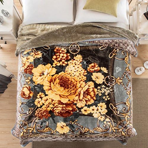 Wddwarmhome Gray Green Warm Blanket Plant Floral Pattern Raschel Blanket Bedroom Bed Cover Blanket Living Room Leisure Blanket Size: 200 * 230cm Blankets