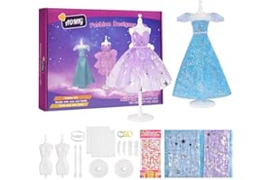 Aomig Zestaw projektantów mody dla dziewcząt z 2 manekinami, 24 szt. zabawek do nauki, zestaw do szycia dla dzieci, zestaw do szycia dla dziewcząt, dzieci, prezent urodzinowy, wiek 6–12+ lat