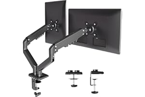 Claiks Dual Monitor Arm Desk Mount for 19 to 32 Inch Screens, Ergonomic Gas Monitor Arm Spring up to 9kg, VESA 75/100mm Stand Clamp, Height Adjustable Screen Arm with Tilt Swivel Rotation, Black