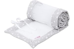 babybay nest meshpiqué/spjälskydd för sidosäng/stötskydd för babysäng, lämplig för modell original, pärlgrå stjärnor