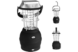 Odoland Solar Camping Light, LED Lantern, 5 Charging Modes with Crank Dynamo, Solar Panel, USB Port, Car and Mains Adapter - Portable Work Lamp for Fishing, Hiking
