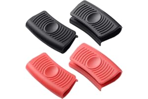 Ceqiny 2 Pares de Asas Silicona para agarraderas ollas agarres para cocinar agarres para Wok Utensilios de Cocina Soporte de Silicona para ollas de Hierro Fundido sartenes planchas, Negro y Rojo