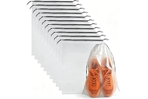 MOMENT 12Pcs Clear Shoe Bag for Travel, 40x30cm Large Waterproof Shoe Organizer Storage Packing Bags Covers with Drawstring for Men and Women Travel, Gym and Sports, Transparent