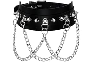 Eigso Punk Choker with Chains Vintage Retro Goth Style Pu Leather Collar Necklace for Women Men