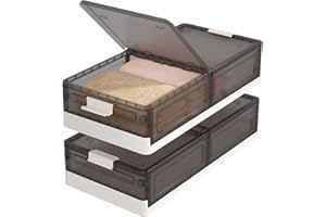 HAIXIN cajas almacenaje, organizador armario, caja bajo cama, storage box apilable plegable con ruedas, 50.7L cajas almacenaje ropa sabanas tela juguetes libros, marrón translúcido, 2 piezas