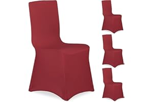 Relaxdays 4 Fundas Sillas, Forros Elásticos Asientos, sin Reposabrazos, Decorativos, Bodas, Eventos, Rojo