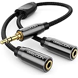 deleyCON 0,20m Audio Klinken Y Splitter Kabel - AUX - hochwertiger Nylon Mantel - Stecker auf 2x 3,5mm Klinken Buchse - 3,5mm