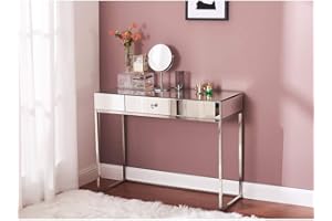 Storeinuk Mirrored Dressing Table with Crystal Glass Makeup Dresser Cosmetic Vanity Desk with Drawer Console Table Bedroom Vanity-100 * 38 * 76cm