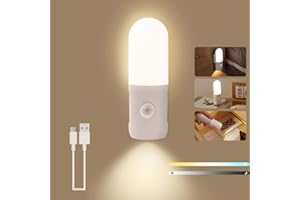 JZCDR Lámpara de Pared Recargable Bateria Luz LED con Sensor de Movimiento Interior Regulable Aplique Pared Inalambrica con Interruptor 3 Modos USB Lamparas a Pilas Nocturna para Dormitorio Niños