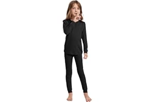 Woolcano Ensemble Thermique Enfant 100% Laine Mérinos, Haut et Pantalon Chauds pour Hiver, Ski, Patinage & Neige