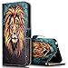 Produktbild KunyFond Ledertasche Flip Case Schutzhülle Brieftasche Retro Schön Muster PU Leder Hülle Handytasche Kunstleder Lederhülle Folio Cover Schutz für LG G6 - Löwe