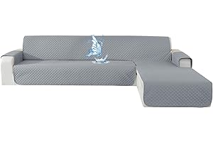 CYCMACO Funda Sofa Chaise Long 3 Plazas Impermeable, Fundas Sofa L Chaise Longue Izquierdo/Derecho Reversible, Antideslizante, Ajustables, Anti Gatos, Gris Claro