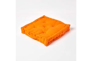 HOMESCAPES Luxury Floor Cushion Plain 100% Cotton Orange 40 x 40 x 8cm, Booster Cushion Seat Chair Pad Dining Thick & Plush Garden Floor Pillow for Kids Elderly Pets Indoor Outdoor Use