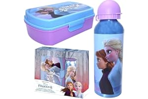 HOVUK Fiambrera congelada de Disney con botella de agua deportiva de aluminio, caja de sándwich para niños en edad escolar, caja de aperitivos de plástico y botella de agua para niños