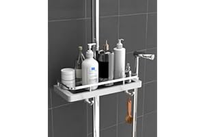 GOOPOOL Duschablage-Aufbewahrungsregal Duschstange ohne Bohren Aufhängen Dusche Regale Zubehör Halterungen Passend für [20mm-25mm] Schiene Kunststoff 1 Stück Weiß