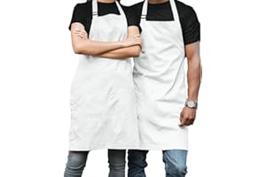 MFAZ Morefaz Ltd Set mit 2 oder 1 verstellbaren Unisex-Küchenschürze aus weißer Baumwolle, Weiß 2 Stück, Einheitsgröße