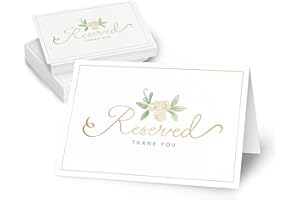 Rileys & Co 50 Pack White and Gold Reserved Table Signs for Wedding Receptions, Parties, and Events, Double Sided Golden Foil Print and Elegant Floral Design, 4x6 Inches (10 x 15 cm)