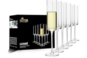 WOTOR Flute da Champagne in Cristallo, Set di 6 Bicchieri Soffiati a Mano per Donne e Uomini, Perfetti per Compleanni, Matrimoni e Anniversari - 200 ml