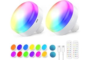 LABOREDUCER USB Rechargeable E27 Light Bulb with Remote Control,12RGB+3 Color Temperatures+10%-100% Dimmable Color Changing 3000mAh Battery Operated Puck Light Bulbs with Timer,Cordless Light Bulbs