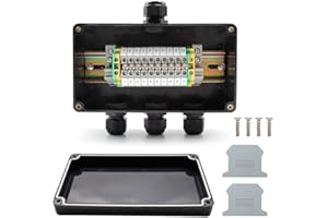 SRJQXH IP66 Caja de Conexiones Impermeable 1 de Cada 3 de Salid, Negro Caja de Conexiones Eléctricas, Kit de Bloque de Rerminales en Riel DIN, Conector de Crimpado y Extremo del Bloque de Tierra