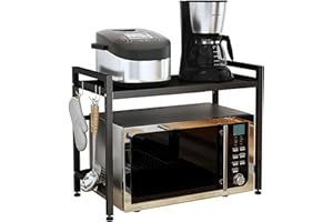Homewell Scaffalatura per microonde a 2 livelli, espandibile per lunghezza regolabile, moderno supporto per microonde in acciaio al carbonio, con gancio mobile per organizer da cucina (set da 1,