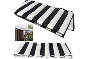 CEKOCK Tela de Repuesto para Toldo de Terraza Retráctil (sin Marco) Cubierta de Toldo para Sombrilla de Tela 100% Poliéster de 280g Dosel Impermeable para Patio Al Air(Size:2x1.5m,Color:Rayas Blancas Negras)