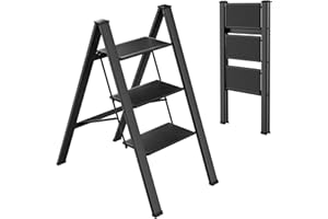 TLGREEN Scala pieghevole in alluminio a 3 livelli, scaletta antiscivolo per casa, scala leggera, portata fino a 150 kg, utilizzata in cucina, casa, ufficio (nero)