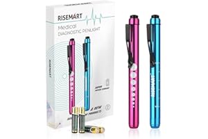 Diagnostikleuchte Pupillenleuchte, RISEMART 2 Stück Wiederverwendbare LED Stiftlampe mit Taschenclip alsr Krankenschwestern Ärzte Schüler Stiftlicht mit 4 Batterien (Rot und blau.)