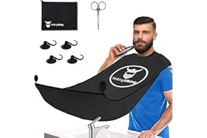 Striking Viking Beard Bib Hair Catcher Apron for Shaving and Trimming - 4 Piece Beard Bib Kit with Beard Cape, Scissors, Extra Suction Cups, Storage Bag -