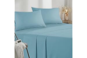 Poligino Lenzuola Matrimoniali 160x190/200cm - Completo Lenzuola 4 Pezzi in Microfibre - Lenzuolo con Angoli - Lenzuola Sopra - 2 Federa 50x80 - Celeste