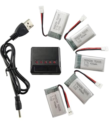 5PCS 3.7V 300mAh Li-ION Batterie avec Chargeur 5 en 1 pour Syma S39 X11C WLToys V911S A120 XK A150 V966 FX801 UDI U816A Hubsan H107L F180W F180C HS170 HS170C HS177 Quadcopter Drone