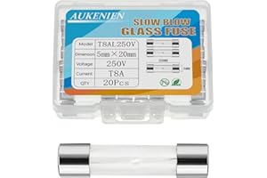 AUKENIEN 8A 8 Amperio 250V Fusibles de Vidrio de Soplado Lento 5x20MM T8A Fusible Cristal Tubos Retardo de Tiempo Kit