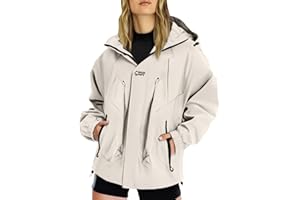 riou Cortavientos Mujer Impermeable Gabardina Chaquetas de Lluvia con Capucha Viento Portable Casual Abrigos Ligera Encapuchado Cortavientos Plegable Transpirable Cremallera Cazadoras Raincoat