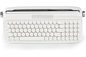 ‎YUNZII YUNZII aktualisierte kabellose Schreibmaschine Vintage-Tastatur mit integriertem Ständer, USB-C/Bluetooth-Tastatur mit runder Tastkopf, Multi-Gerät für Win/Mac (B309, Schneewittchen)
