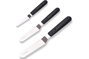 LEGERM Coltello paletta per glassa, in acciaio inox, spatola angolata per la decorazione di torte, Set 3 Pezzi, Nero