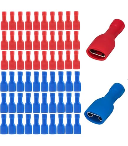 KEWUF 80er-Set Vollisolierte Flachsteckhülsen 6,3x0,8 Mm – Rot (0,5–1,5 Mm²) & Blau (1,5–2,5 Mm²)