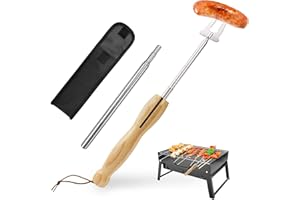 Sinirttou Grillspieße Grillgabel Spieße Ausziehbar, Grillspieße Lagerfeuer, Edelstahl Ausziehbar Holzgriff, mit Teleskop Blasrohr Grillgabel Ausziehbar 81cm, Grillbesteck Set für Camping Grill