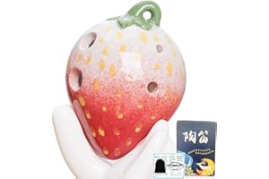 Qxdgoal Ocarina, ocarina in ceramica a 4 fori a forma di fragola rossa con cordino, 6 fori sfumati a forma di frutta, strumento per principianti (YABHTD-RED-B)