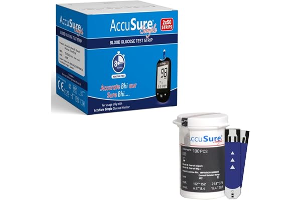AccuSure Simple Blood Glucose Test 100 Strips, 2 X 50 Test Strip (Multicolor)
