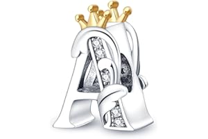 HappyStar Abalorio de plata de ley 925 con letra con Circonita Cúbica, Compatible con Pulsera Pandora & Europeo, Charms de para Mujer Niña.