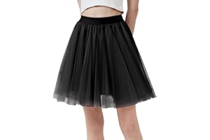 Eisnnu Tüllrock Damen 3 Lagen Tüll Elastische Taille Sommerrock Unterrock Petticoat Rocklänge 48CM Schwarz Rosa Weiß Kurz Party Prom Rock