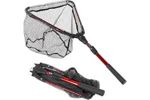 Roysmart Kescher Angeln mit Teleskopstangengriff, Faltbares Kescher Angeln Teleskop Kescher, Teleskop-Angelkescher Fischernetz für Kajak, Salmon, Catfish, Bass, Einfach zu Fangen und Freizugeben
