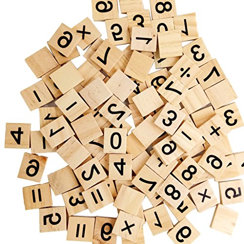 MagiDeal 100Pieces Wooden Puzzle Tiles Craft Numbers 0-9 Board Cube Blocks Crafts