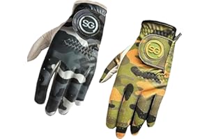 Sports Gear Ltd Men’s Twin Pack Camo Pattern golf gloves White Cabretta leather palm, for all weather conditions - for Right handed golfer, Green & Grey Color
