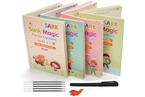 MINtile Sank Magic Practice Copybook, (4 Book + 10 Refill) Number Tracing Book for Preschoolers with Pen, Magic Calligraphy C