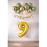 9 Year Old Mold Green, Sea Sand and Chrome Gold Balloon Concept Birthday Set