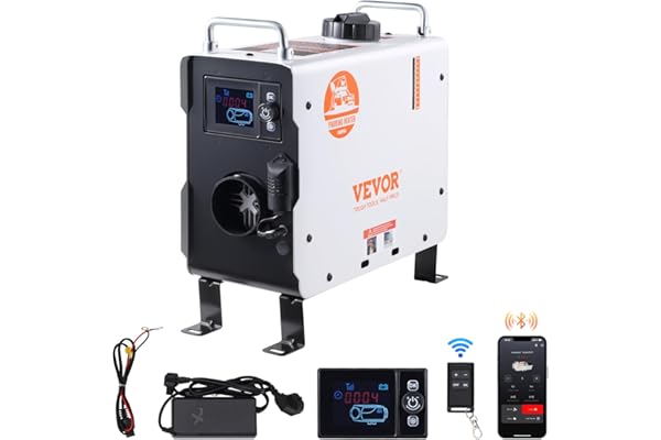 VEVOR Chauffage Diesel 2 kW, Réchauffeur d'Air Diesel 12/24 V, Contrôle par App Bluetooth, Télécommande et Écran d'Affichage, Alarme CO, Portable, Chauffage Rapide, pour Bateau Caravane Véhicules