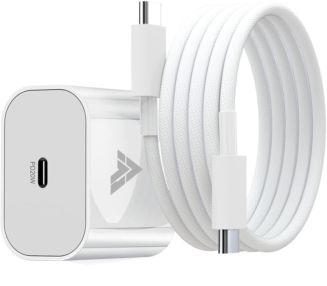 Dr Vaku® 20W Fast Charger Adapter for iPhone 16/16 Plus/16 Pro/16 Pro Max, 15/15 Plus/15Pro/15 Pro Max & Other Type C Devices with 1 Meter Nylon Braided Type C to Type C Data Cable PD(Adapter+Cable)