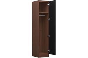 Reflect 1 Door Plain Wardrobe – High Gloss Single Door Wardrobe, Durable Melamine Finish, Modern Storage Solution with Hanging Rail & Shelves, Sleek Design for Bedroom (Black Gloss/Walnut)